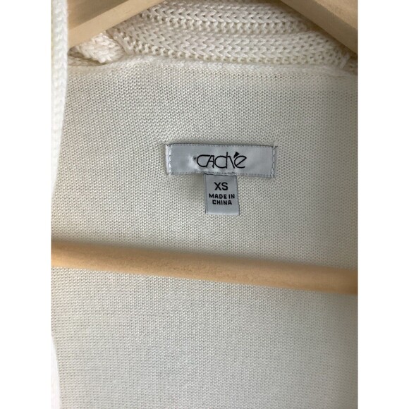 Cache Open Front Cardigan Sweater Cotton Modal Cashmere Women's XS Ivory Cream - Picture 5 of 10